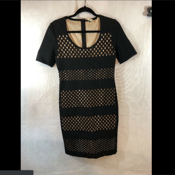 NWT Fendi Abito‎ Lace Effect Short Sleeve Sheath Dress Black/Nude [SZ 42 ] - Picture 3 of 8